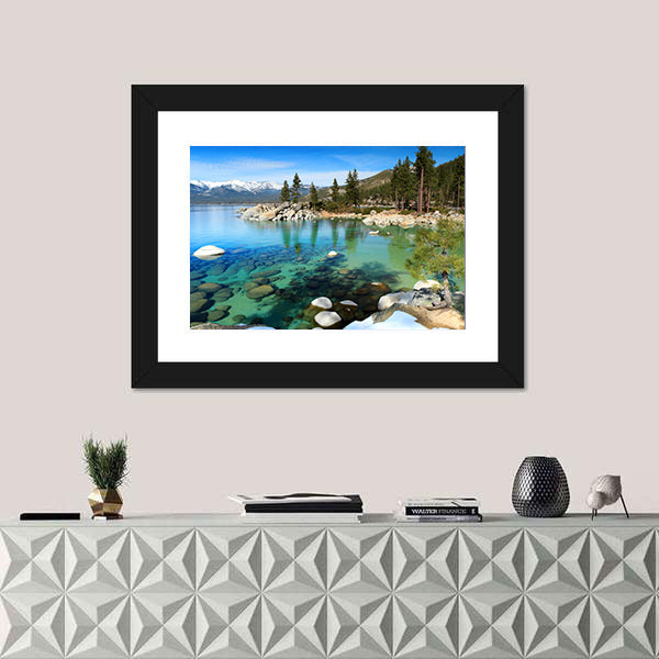Lake Tahoe Turquoise Lake and Snowy Peaks Canvas Wall Art
