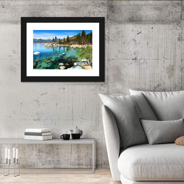 Lake Tahoe Turquoise Lake and Snowy Peaks Canvas Wall Art
