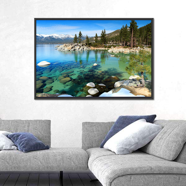 Lake Tahoe Turquoise Lake and Snowy Peaks Canvas Wall Art