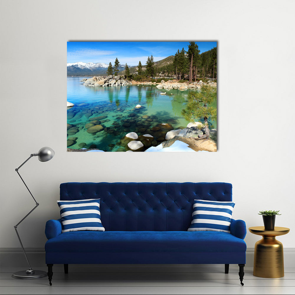 Lake Tahoe Turquoise Lake and Snowy Peaks Canvas Wall Art