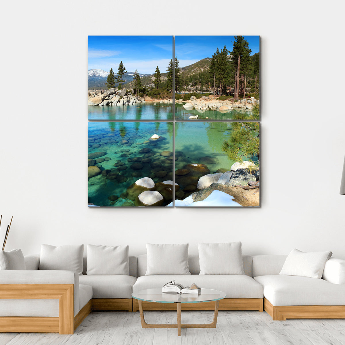 Lake Tahoe Turquoise Lake and Snowy Peaks Canvas Wall Art