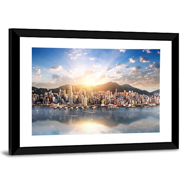 Hong Kong Skyline at Sunset Canvas Wall Art