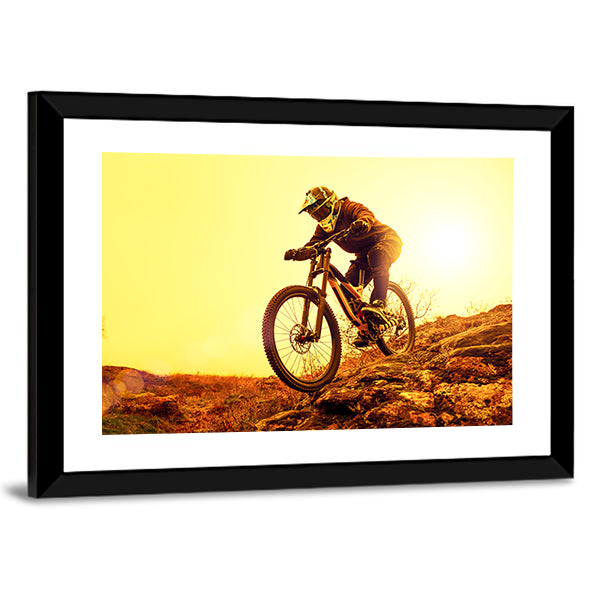 Cyclist Riding Mountain Bike Canvas Wall Art-1 Piece-Framed Print-30" x 20"-Tiaracle
