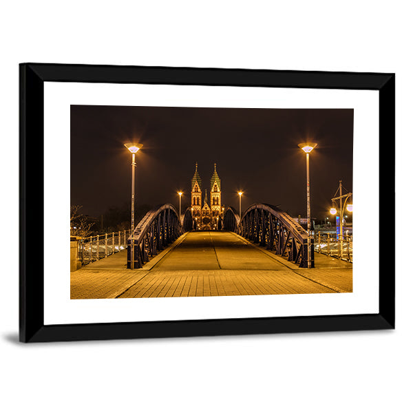 Freiburg Town At Night Canvas Wall Art-1 Piece-Framed Print-42" x 14"-Tiaracle