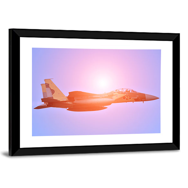 Military Fighter Jet at Sunset Canvas Wall Art