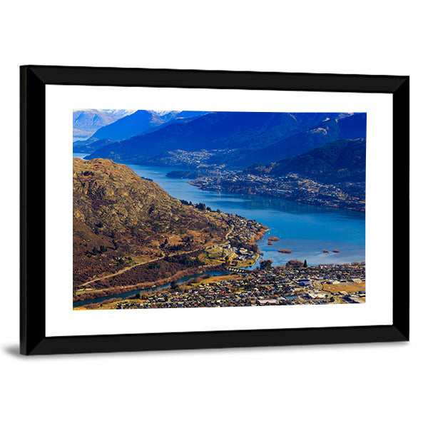 Aerial View Of Frankton And Lake Wakatipu Mountain Canvas Wall Art-1 Piece-Framed Print-30" x 20"-Tiaracle