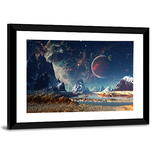 Big Planets with Icy Mountains Canvas Wall Art
