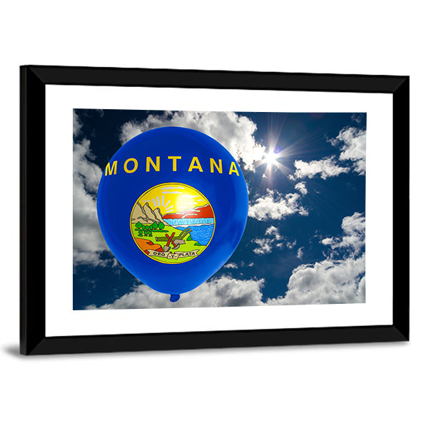 Montana Flag On Balloon Canvas Wall Art-1 Piece-Framed Print-20" x 16"-Tiaracle