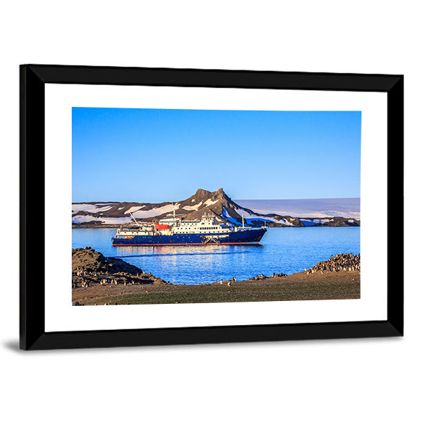 Blue Antarctic Cruise Ship Canvas Wall Art-1 Piece-Framed Print-42" x 14"-Tiaracle