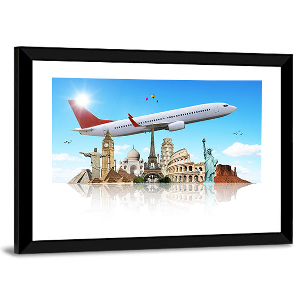 Famous Monuments Of The World Canvas Wall Art-1 Piece-Framed Print-30" x 20"-Tiaracle
