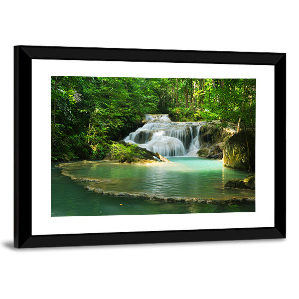 Erawan Waterfall Thailand Canvas Wall Art-1 Piece-Framed Print-30" x 20"-Tiaracle