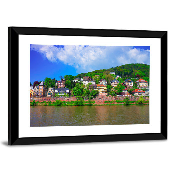 Neckar River Quay Scene Canvas Wall Art