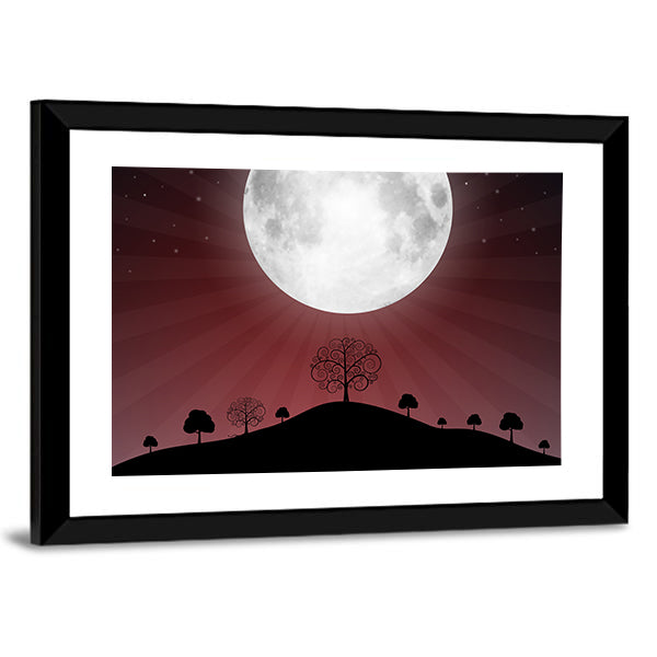 Glowing Full Moon Over Silhouetted Hills Canvas Wall Art