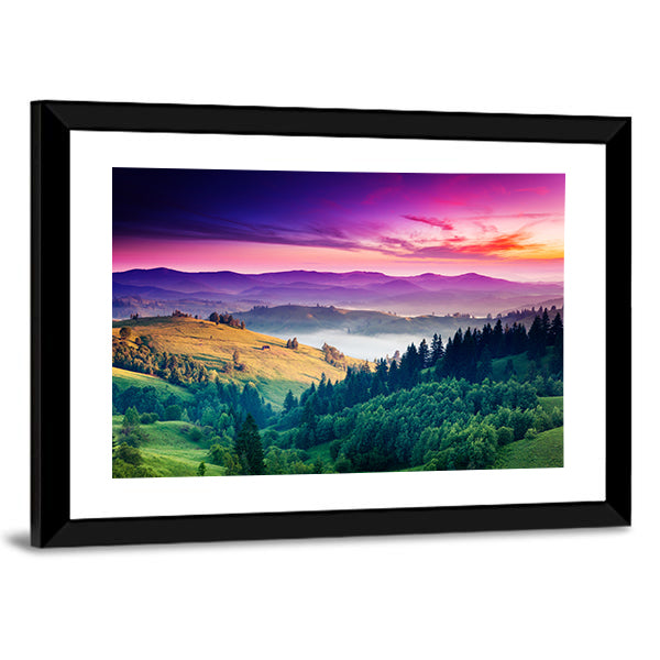Fantastic Morning Mountain Landscape Canvas Wall Art-1 Piece-Framed Print-20" x 16"-Tiaracle