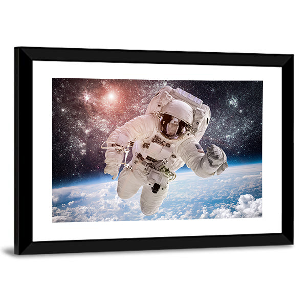 Astronaut In Space Canvas Wall Art-1 Piece-Framed Print-30" x 20"-Tiaracle