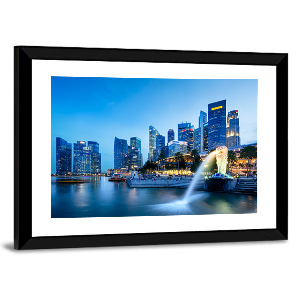 Merlion Skyline Singapore Canvas Wall Art-1 Piece-Framed Print-30" x 20"-Tiaracle