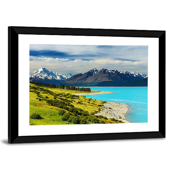 Mount Cook And Pukaki Lake Canvas Wall Art-1 Piece-Framed Print-30" x 20"-Tiaracle
