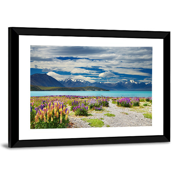 Lake Tekapo with Lupine Path and Mountains Canvas Wall Art