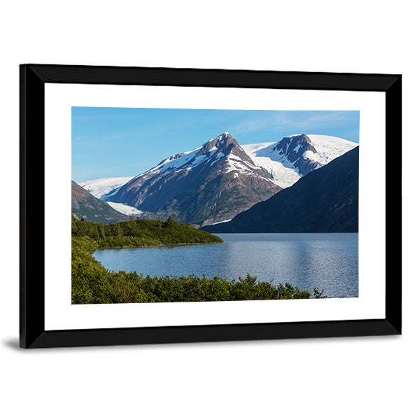 Lake Near Alaska Mountains Canvas Wall Art-1 Piece-Framed Print-20" x 16"-Tiaracle