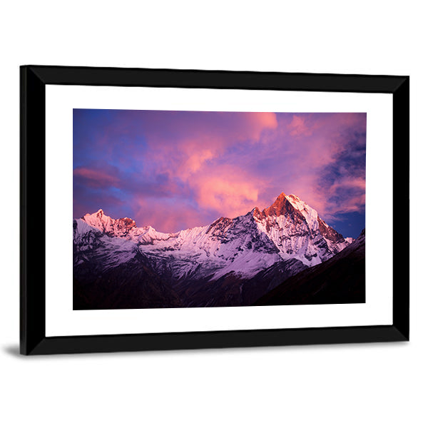 Mount Machhapuchhre At Sunset Canvas Wall Art-1 Piece-Framed Print-20" x 16"-Tiaracle