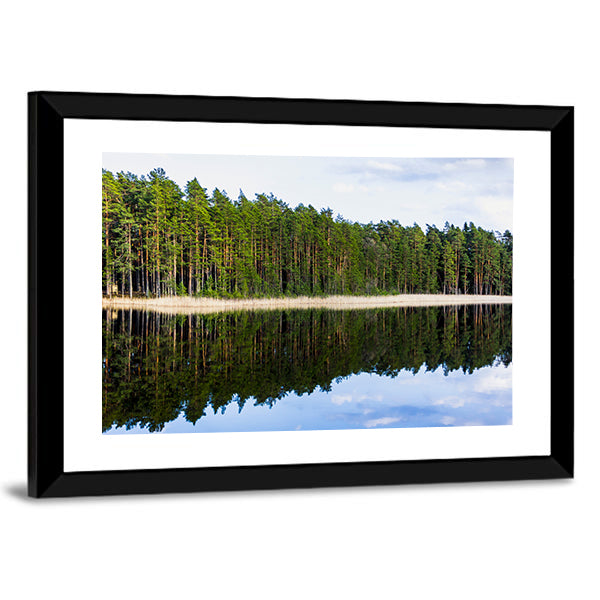 Forest Reflection In Lake Canvas Wall Art-3 Horizontal-Gallery Wrap-25" x 16"-Tiaracle