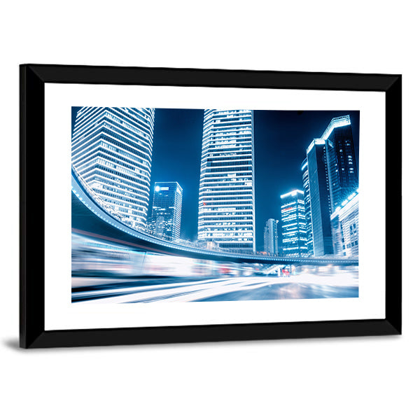 Fast Moving Cars at Night Canvas Wall Art