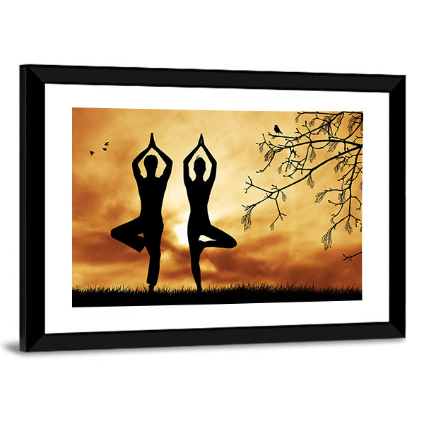 Couple Doing Yoga Canvas Wall Art-1 Piece-Framed Print-30" x 20"-Tiaracle