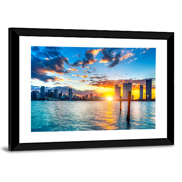 Miami City Skyline Canvas Wall Art-1 Piece-Framed Print-30" x 20"-Tiaracle
