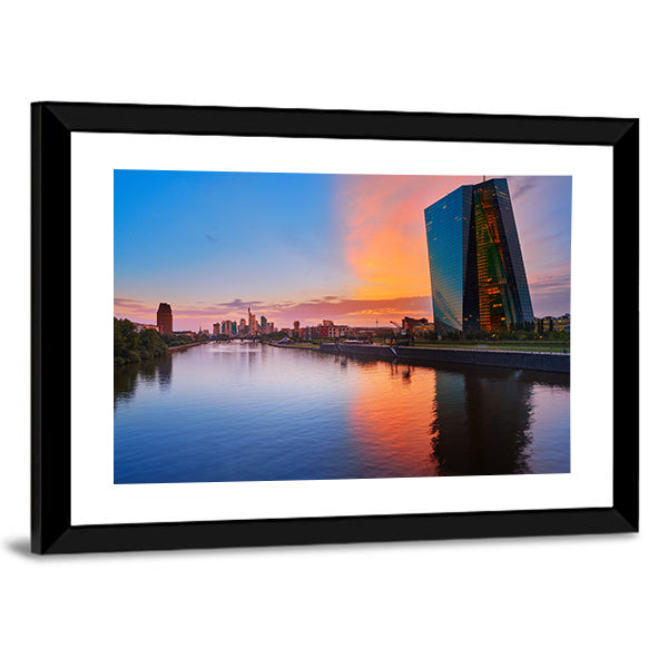 Frankfurt Skyline At Sunset Canvas Wall Art-3 Horizontal-Gallery Wrap-25" x 16"-Tiaracle