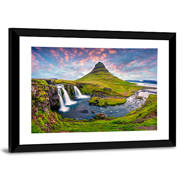 Kirkjufellsfoss Waterfall Canvas Wall Art-1 Piece-Framed Print-42" x 14"-Tiaracle