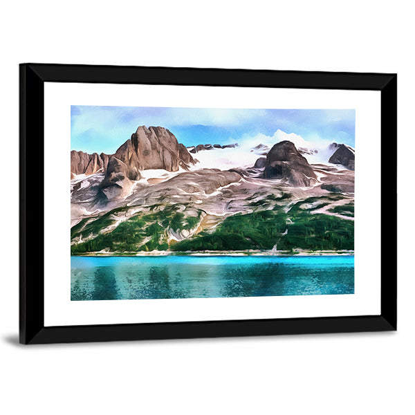 Turquoise Mountain Lake with Snow-capped Peaks Canvas Wall Art