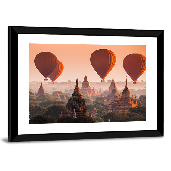 Hot Air Balloon Over Bagan Canvas Wall Art-1 Piece-Framed Print-30" x 20"-Tiaracle