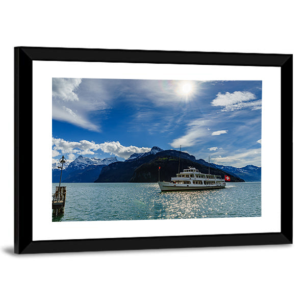 Cruise Ship On Lake Lucerne Canvas Wall Art-1 Piece-Framed Print-42" x 14"-Tiaracle