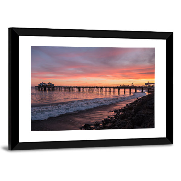 Malibu Pier Pacific At Sunset Canvas Wall Art-1 Piece-Framed Print-30" x 20"-Tiaracle