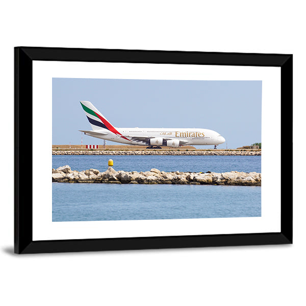 Emirates Passenger Plane Canvas Wall Art-1 Piece-Framed Print-42" x 14"-Tiaracle