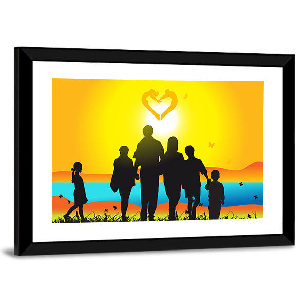 Happy Family Walks On Nature Canvas Wall Art-1 Piece-Framed Print-20" x 16"-Tiaracle