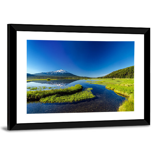 Mount Bachelor From Lake Canvas Wall Art-1 Piece-Framed Print-20" x 16"-Tiaracle