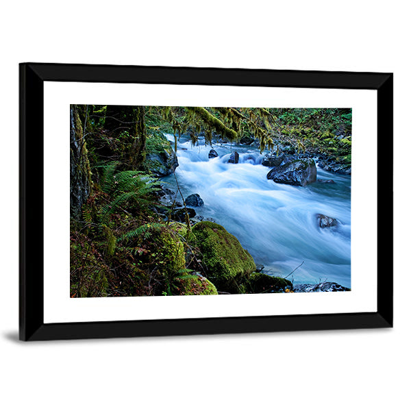 Forest With A River Canvas Wall Art-1 Piece-Framed Print-30" x 20"-Tiaracle