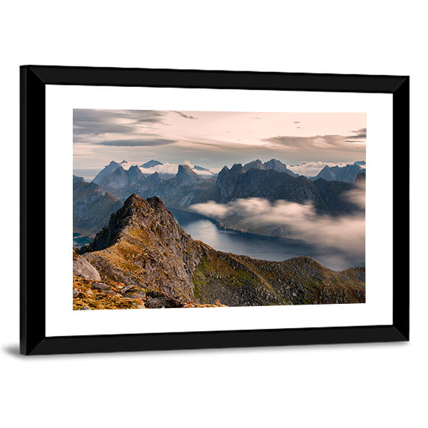 Mountain Landscape In Lofoten Canvas Wall Art-1 Piece-Framed Print-20" x 16"-Tiaracle