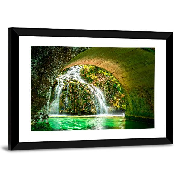 Cascade Of Orbaneja Del Castillo In Spring Canvas Wall Art-1 Piece-Framed Print-20" x 16"-Tiaracle