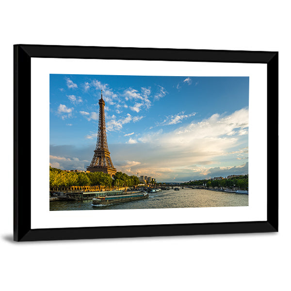 Eiffel Tower and Seine River Canvas Wall Art-1 Piece-Framed Print-30" x 20"-Tiaracle
