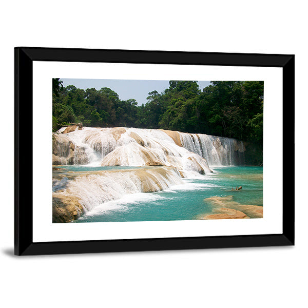 Agua Azul Waterfall Canvas Wall Art-1 Piece-Framed Print-30" x 20"-Tiaracle
