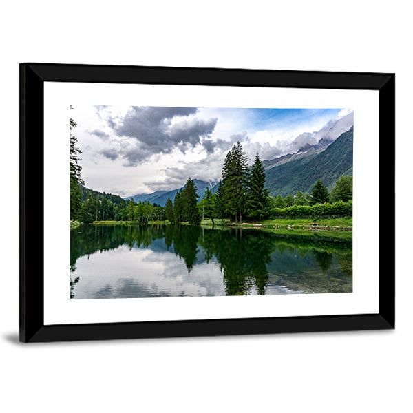 Lake Gaillands With Mont Blanc Canvas Wall Art-1 Piece-Framed Print-20" x 16"-Tiaracle