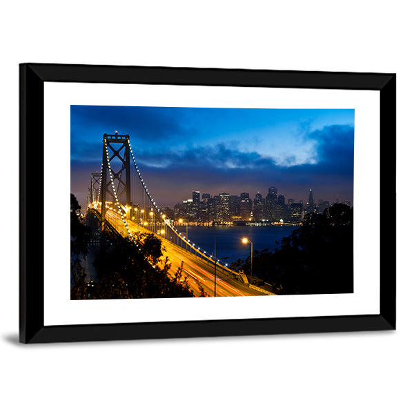 Bay Bridge With San Francisco City Canvas Wall Art-1 Piece-Framed Print-30" x 20"-Tiaracle
