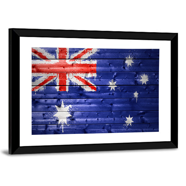 Australian Flag On A Wooden Texture Canvas Wall Art