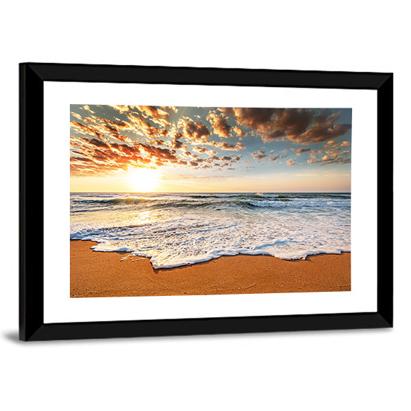 Brilliant Ocean Beach Sunrise Canvas Wall Art-1 Piece-Framed Print-30" x 20"-Tiaracle