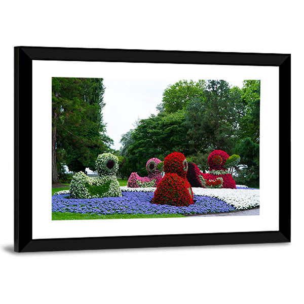 Floral Figures Of Ducks Canvas Wall Art-1 Piece-Framed Print-42" x 14"-Tiaracle