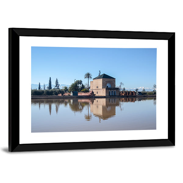 La Menara Reservoir with Palm Reflection Canvas Wall Art