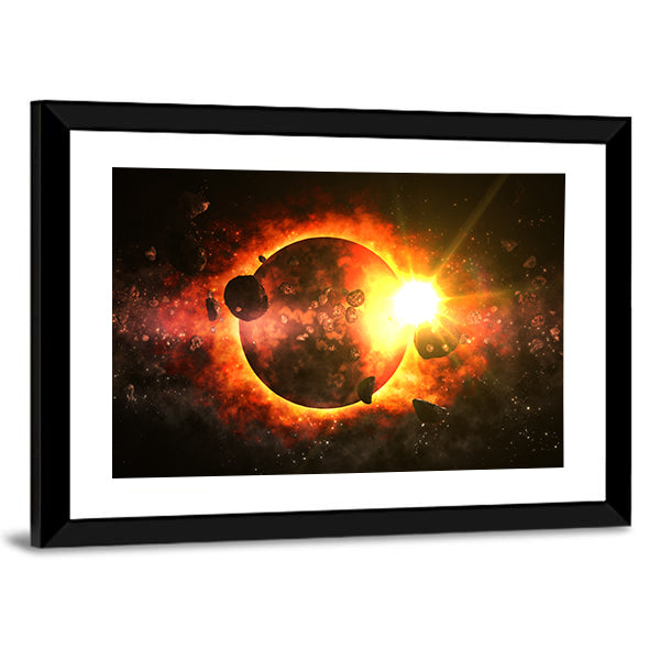 Dead Planet With Asteroids Canvas Wall Art-1 Piece-Framed Print-20" x 16"-Tiaracle