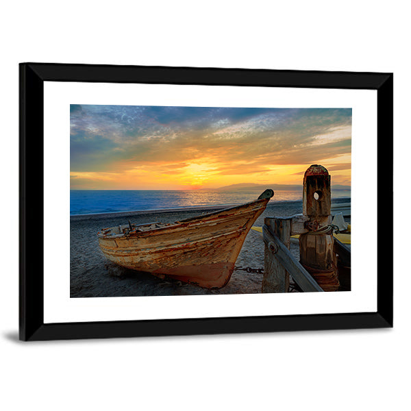 Boat In San Miguel Beach Canvas Wall Art-1 Piece-Framed Print-20" x 16"-Tiaracle